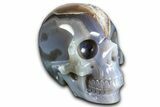 Realistic Polished Banded Agate Skull with Quartz Crystal Pocket #378658-2